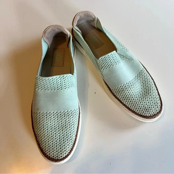 Ugg Sammy Slip On Sneaker Knit with Leather Trim Mint Green Womens Size 8.5 GUC - Picture 1 of 7